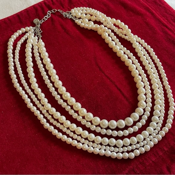 Graziano Faux Pearl Bib Necklace OS - Picture 1 of 9